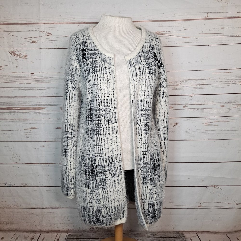 Carre Noir Long Sweater‎ Cardigan Jacket Small Black White Grey Small Soft!